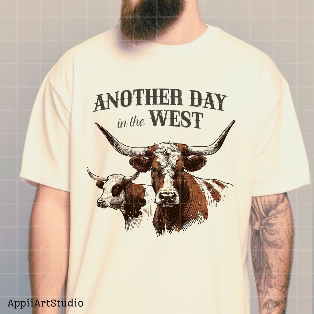 Another day in the west png, Western Cow, Western Shirt Design PNG, Western PNG, Vintage Style PNG, Western Design, Desert Western Png