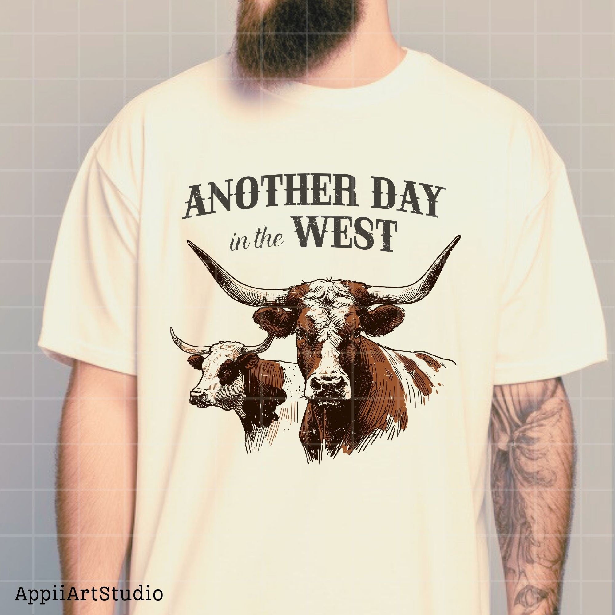 Another day in the west png, Western Cow, Western Shirt Design PNG, Western PNG, Vintage Style PNG, Western Design, Desert Western Png