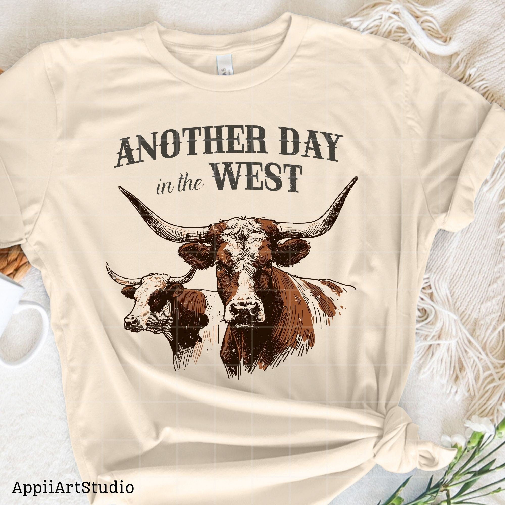 Another day in the west png, Western Cow, Western Shirt Design PNG, Western PNG, Vintage Style PNG, Western Design, Desert Western Png