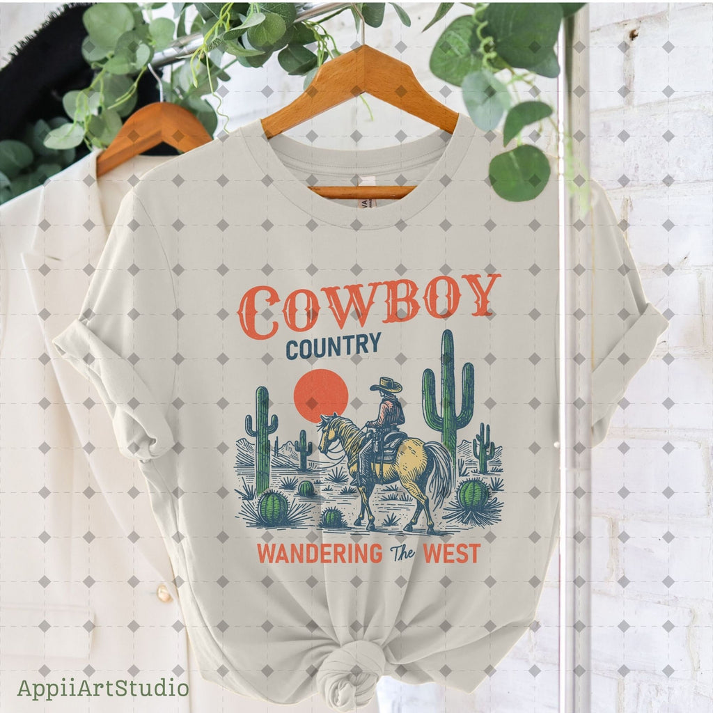 Cowboy country wondering the west png, Western Cowboy png, Western Shirt Design PNG, Western PNG, Vintage Style PNG, Desert Western Png