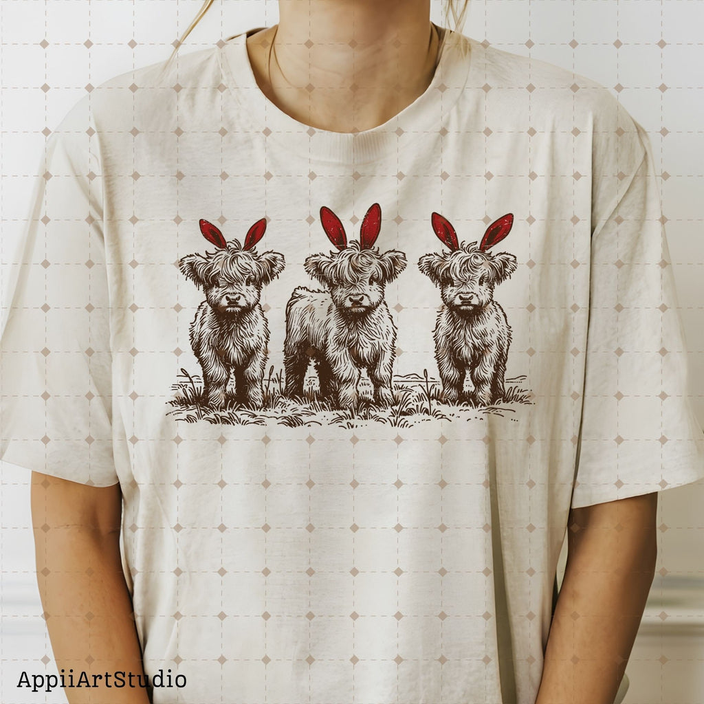 Western Easter highland cow Png, Easter Png, bunny ears png, Western Sublimation Png, Western Shirt Png, Easter Bunny Png, Easter cow Png