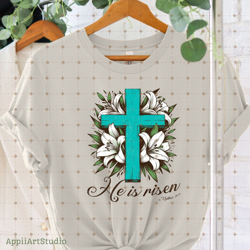 He is Risen png, Matthew 28:6, Turquoise Cross png, Sublimation Design, Christian Country Png,Western Religious Png,Christian Png,Easter png