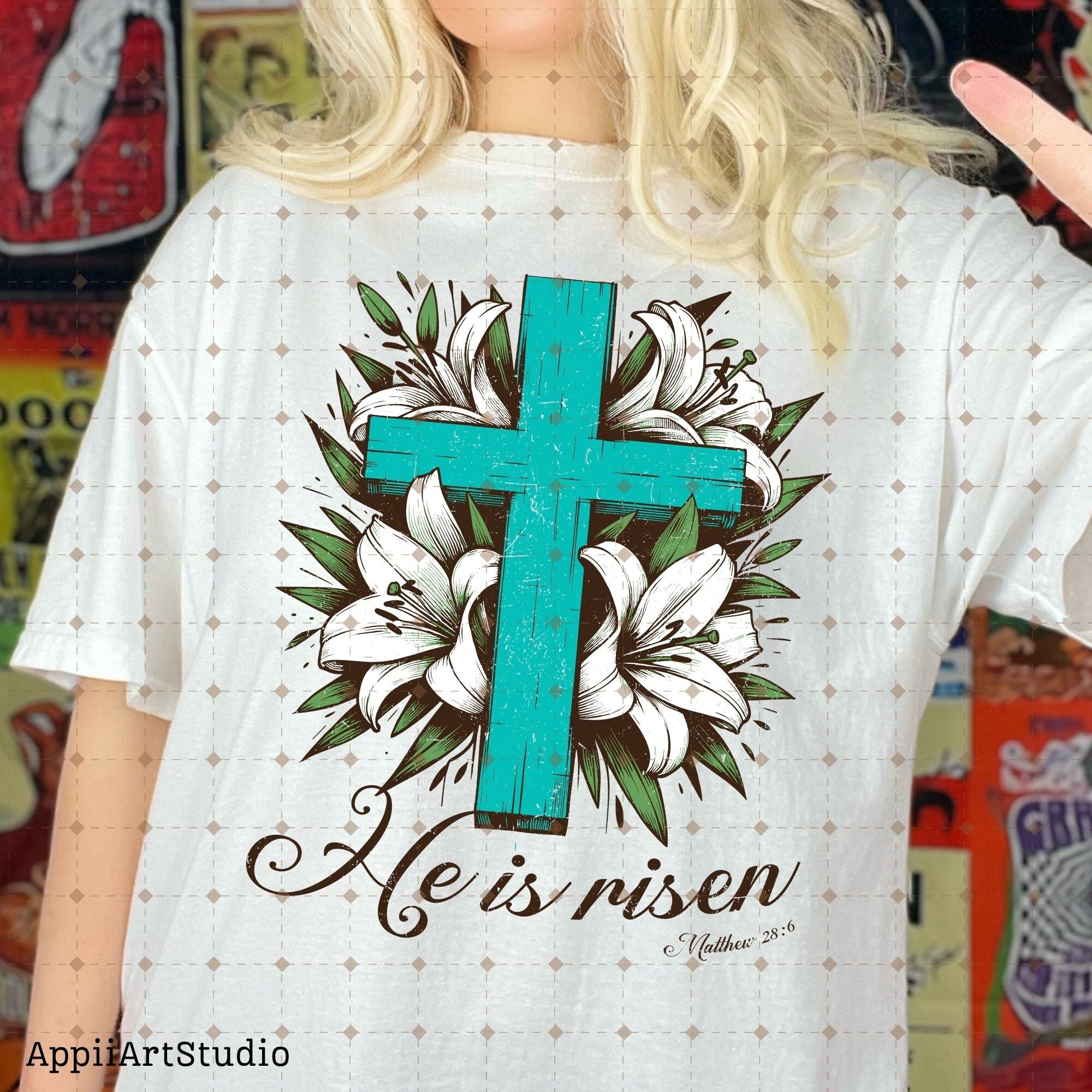 He is Risen png, Matthew 28:6, Turquoise Cross png, Sublimation Design, Christian Country Png,Western Religious Png,Christian Png,Easter png