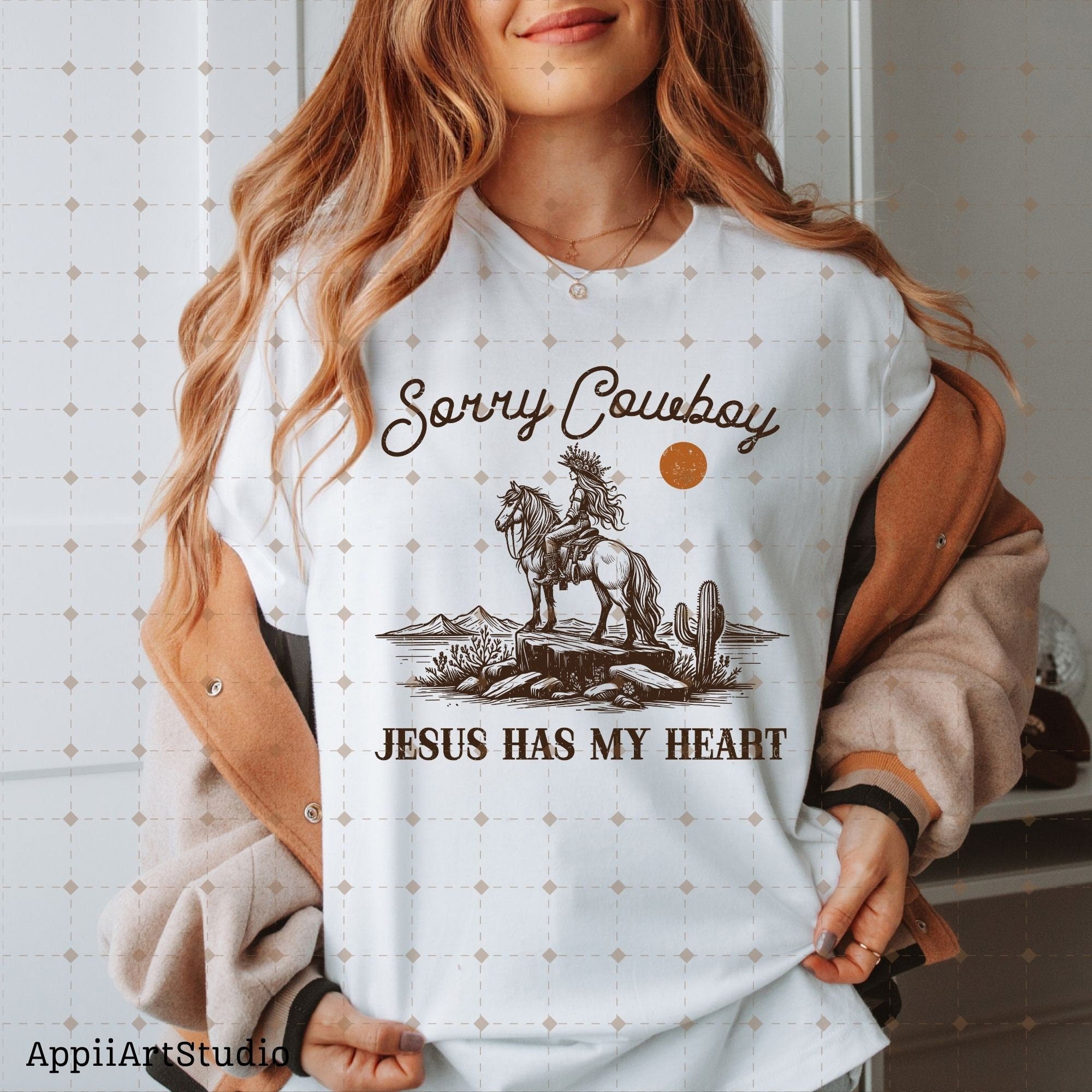 Sorry Cowboy Jesus Has My Heart Religious Cowgirl Heart, Western PNG Sublimations, Designs Downloads, PNG Clipart, Sublimation Download