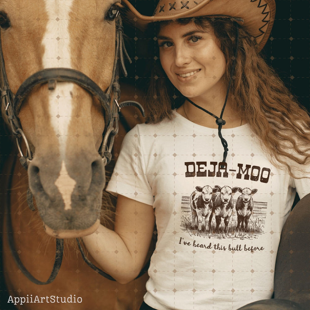 Deja Moo Heard This Bull Before, Western Cow, Western Shirt Design PNG, Western PNG, Vintage Style PNG, Western Design, Desert Western Png