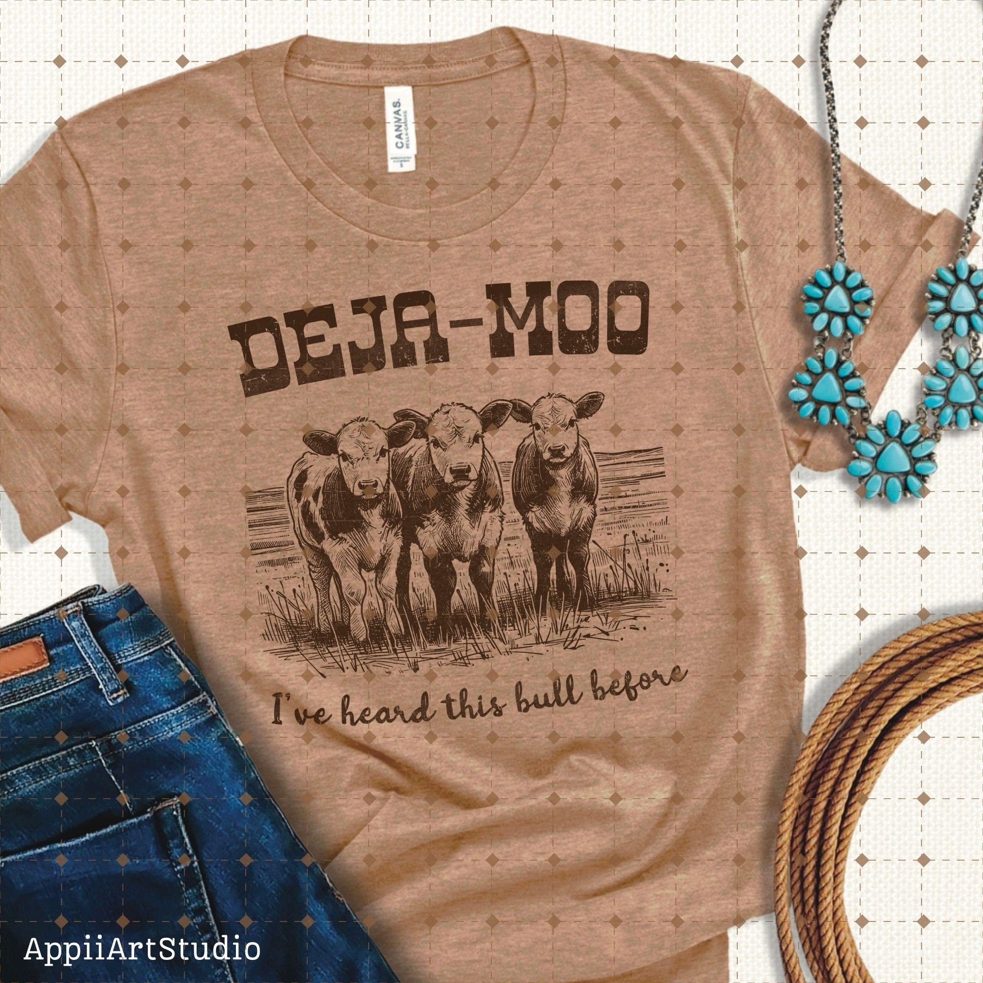 Deja Moo Heard This Bull Before, Western Cow, Western Shirt Design PNG, Western PNG, Vintage Style PNG, Western Design, Desert Western Png
