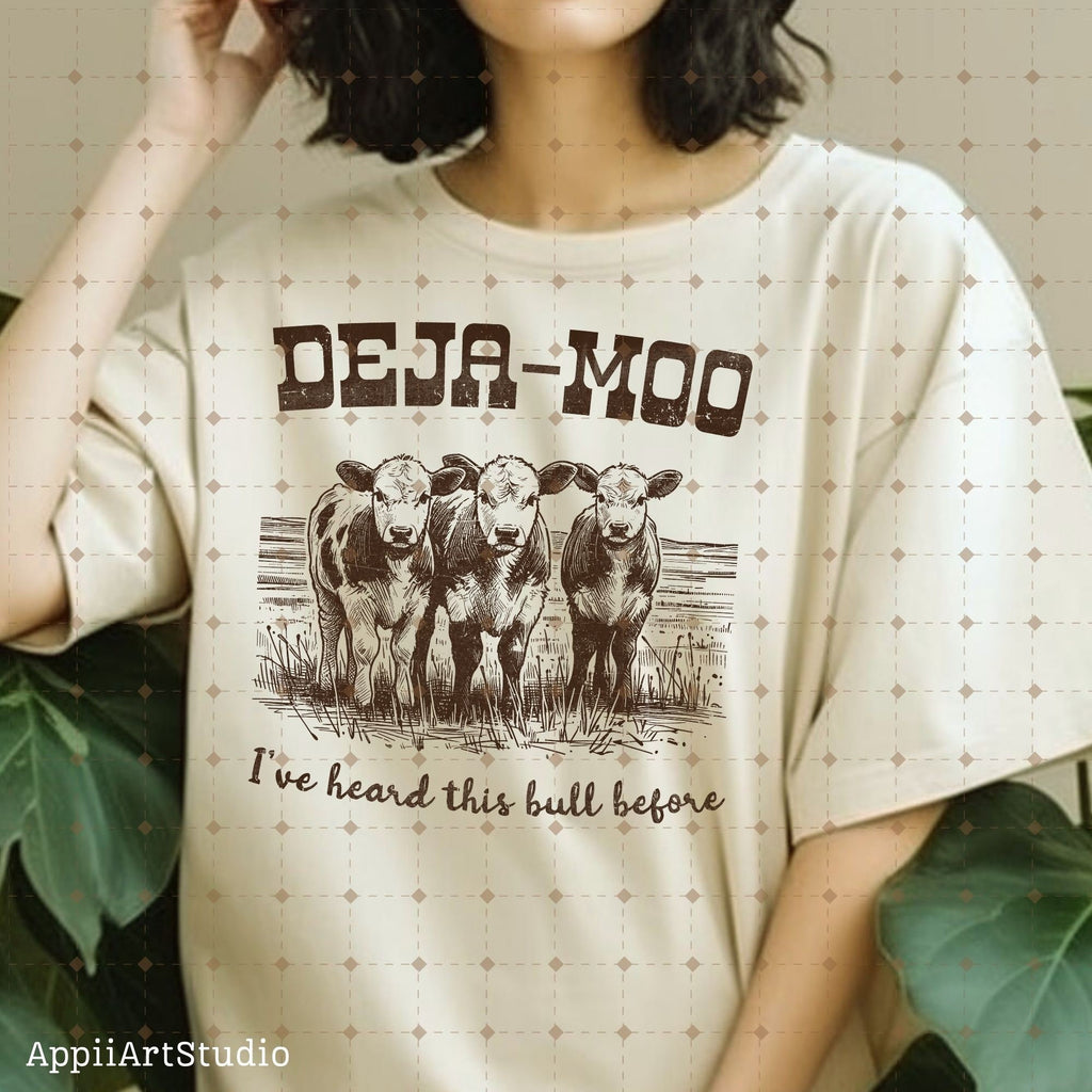 Deja Moo Heard This Bull Before, Western Cow, Western Shirt Design PNG, Western PNG, Vintage Style PNG, Western Design, Desert Western Png