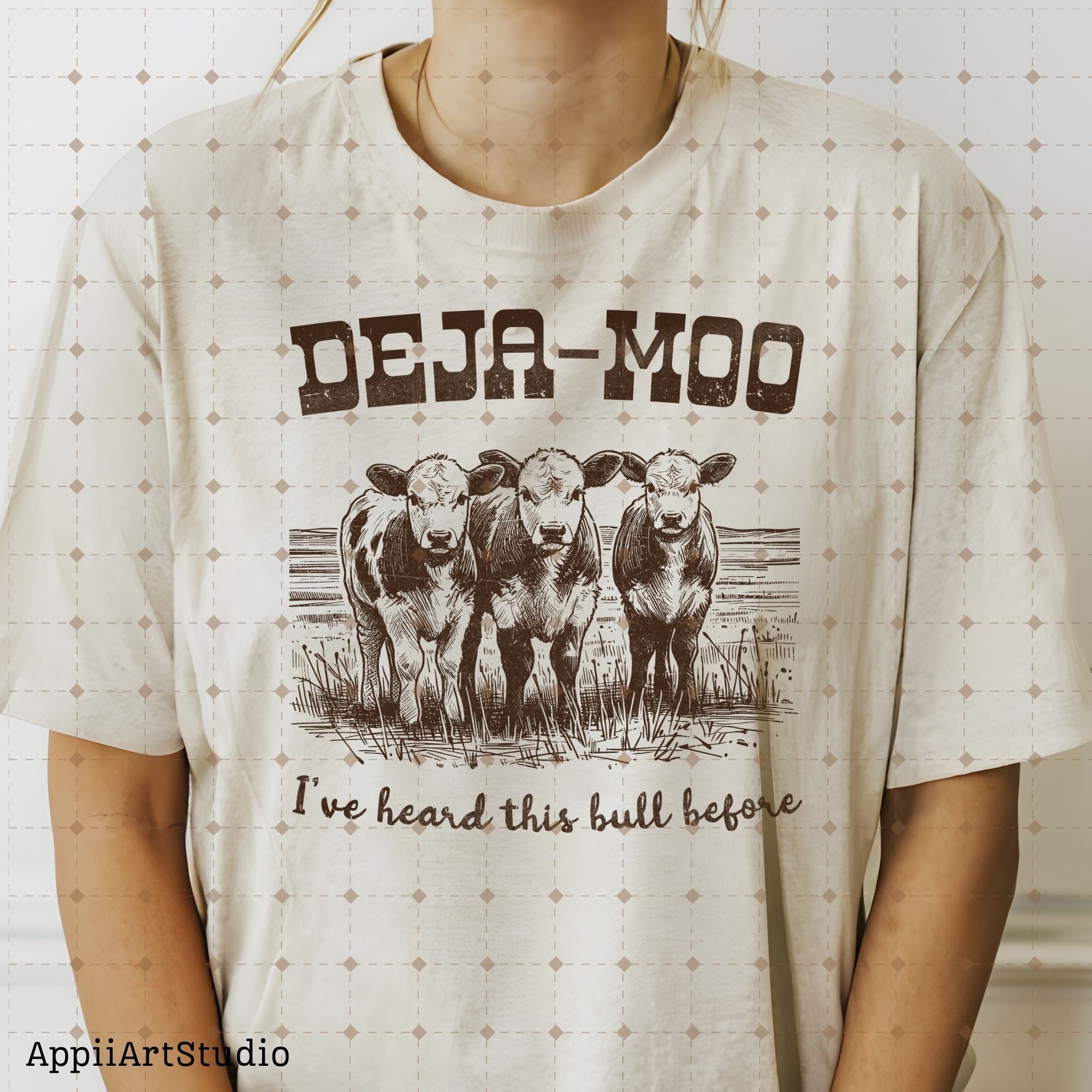 Deja Moo Heard This Bull Before, Western Cow, Western Shirt Design PNG, Western PNG, Vintage Style PNG, Western Design, Desert Western Png