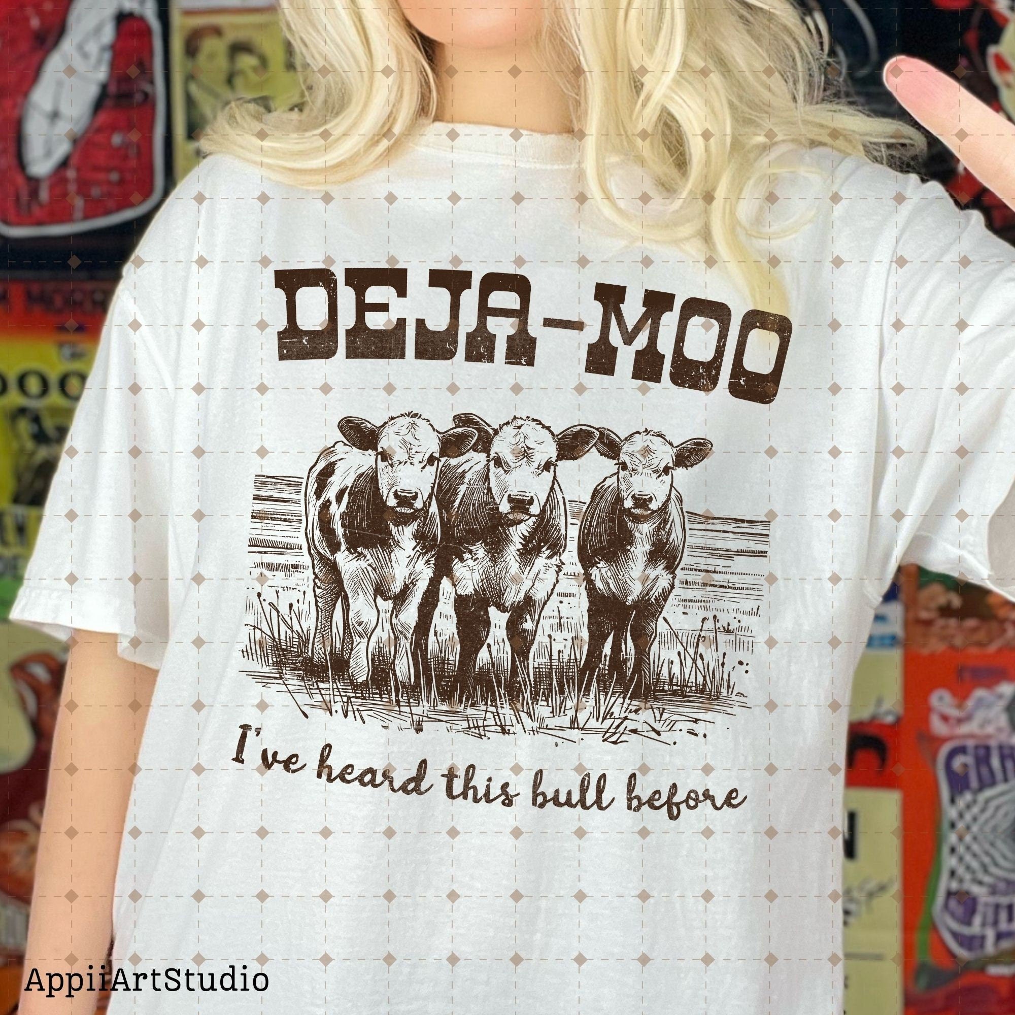 Deja Moo Heard This Bull Before, Western Cow, Western Shirt Design PNG, Western PNG, Vintage Style PNG, Western Design, Desert Western Png