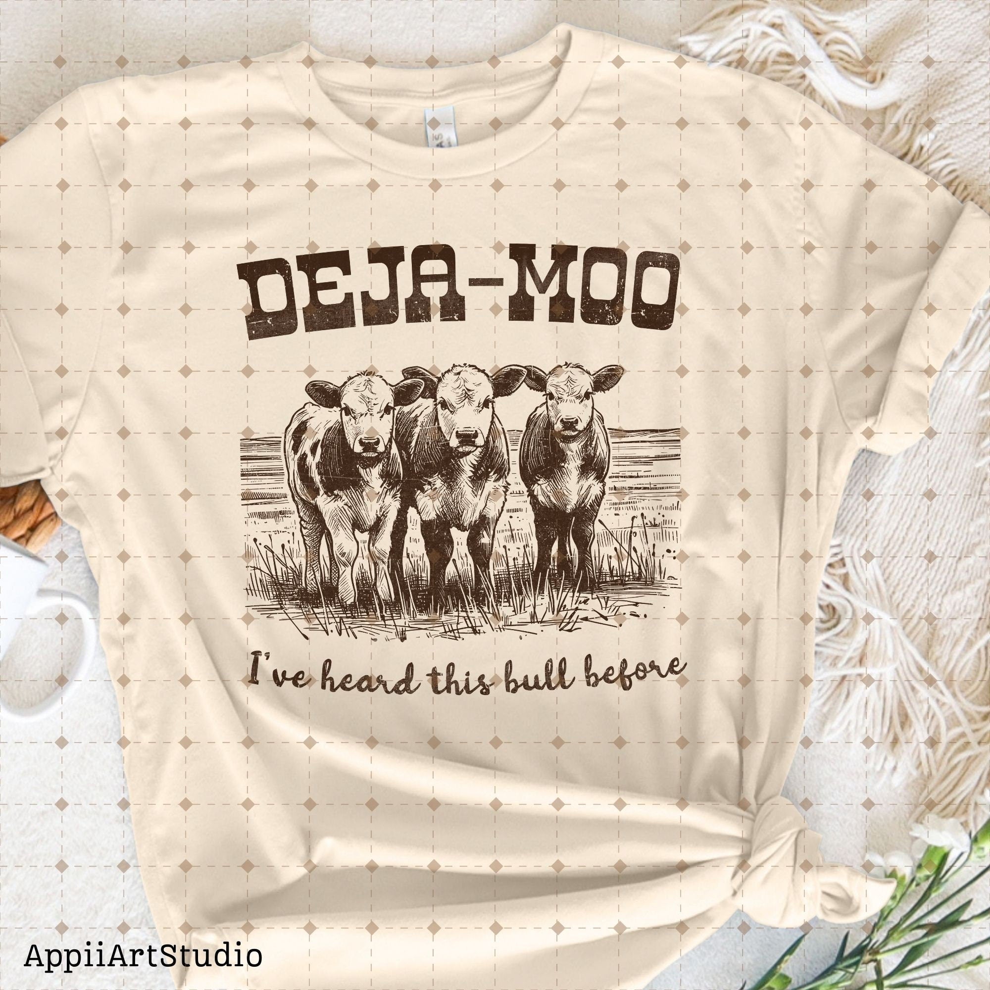 Deja Moo Heard This Bull Before, Western Cow, Western Shirt Design PNG, Western PNG, Vintage Style PNG, Western Design, Desert Western Png