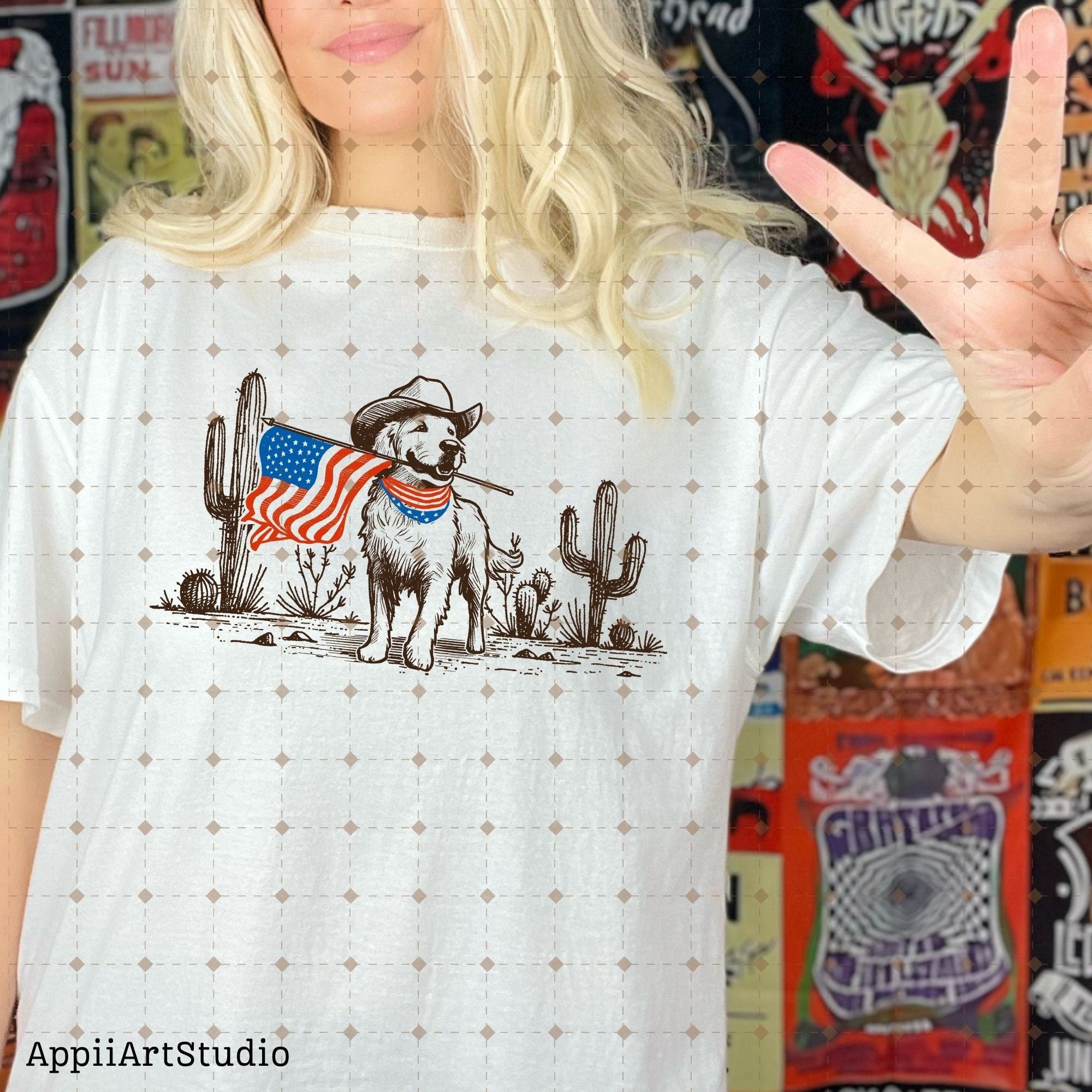 American Pride Pooch - Patriotic PNG for Memorial & Independence Day, Western Sublimations, Cowboy png, Designs Downloads, Shirt Design