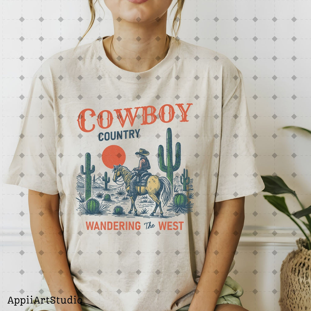 Cowboy country wondering the west png, Western Cowboy png, Western Shirt Design PNG, Western PNG, Vintage Style PNG, Desert Western Png