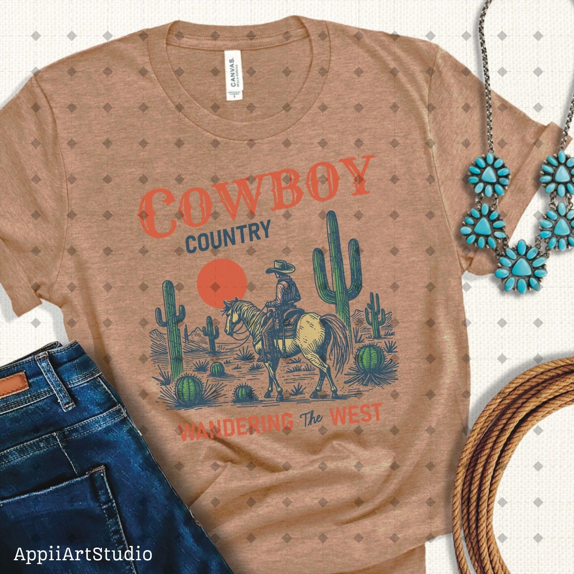 Cowboy country wondering the west png, Western Cowboy png, Western Shirt Design PNG, Western PNG, Vintage Style PNG, Desert Western Png