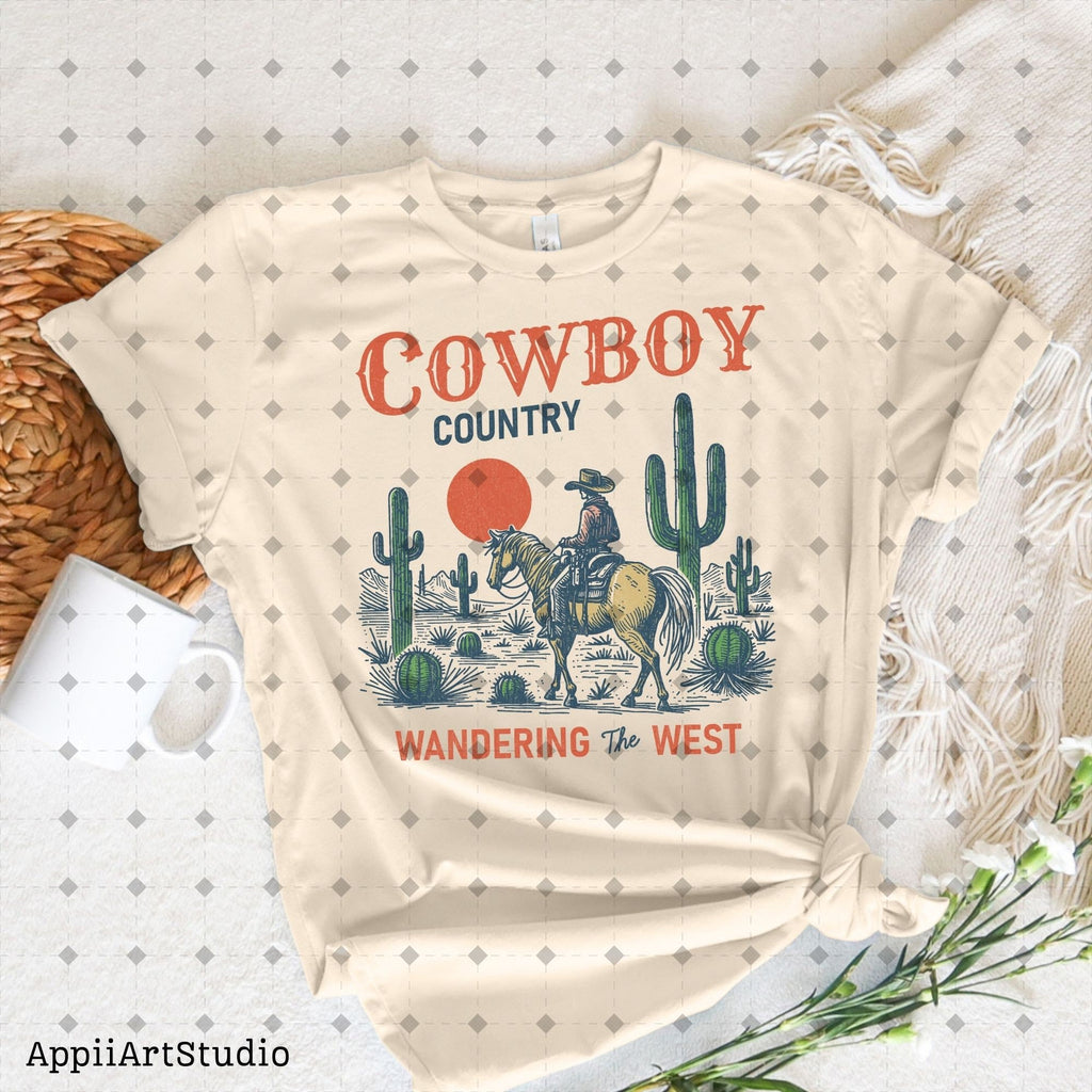 Cowboy country wondering the west png, Western Cowboy png, Western Shirt Design PNG, Western PNG, Vintage Style PNG, Desert Western Png