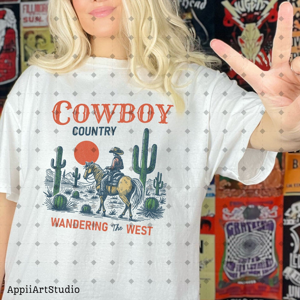 Cowboy country wondering the west png, Western Cowboy png, Western Shirt Design PNG, Western PNG, Vintage Style PNG, Desert Western Png