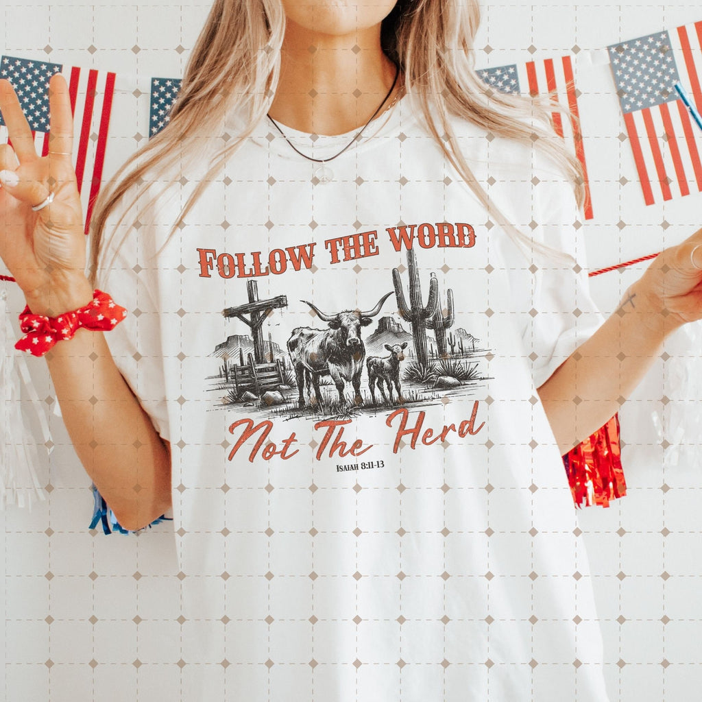 Follow the word, not the herd PNG, Longhorn cow desert png, Sublimation Design, Christian Country PNG, Western Cowboy PNG, Christian Png