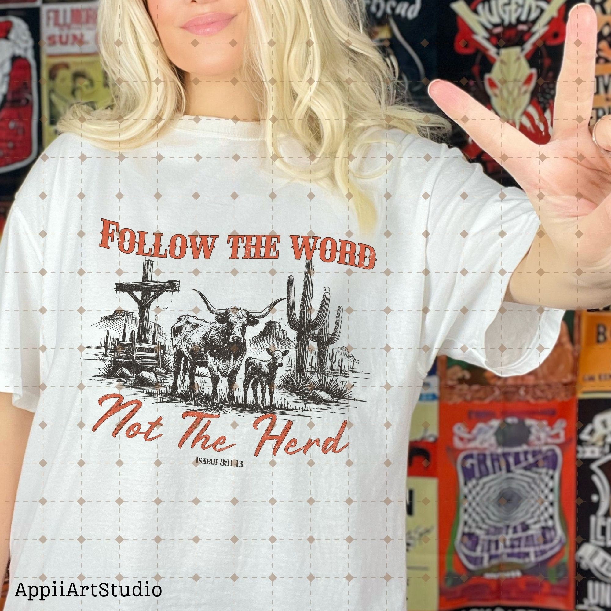 Follow the word, not the herd PNG, Longhorn cow desert png, Sublimation Design, Christian Country PNG, Western Cowboy PNG, Christian Png