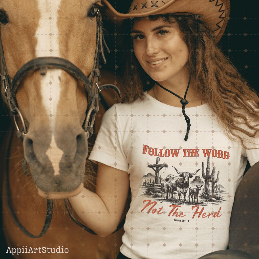 Follow the word, not the herd PNG, Longhorn cow desert png, Sublimation Design, Christian Country PNG, Western Cowboy PNG, Christian Png