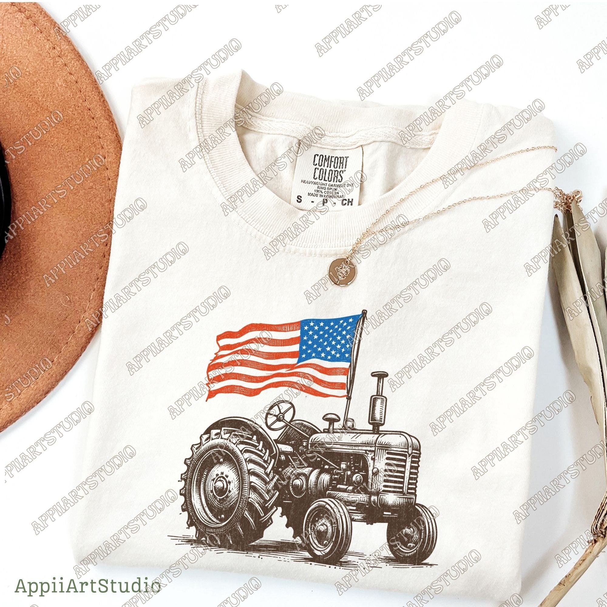 Vintage American Flag Tractor PNG - Patriotic Farm Life Graphic PNG for Memorial & Independence Day, Western Sublimations, Western png
