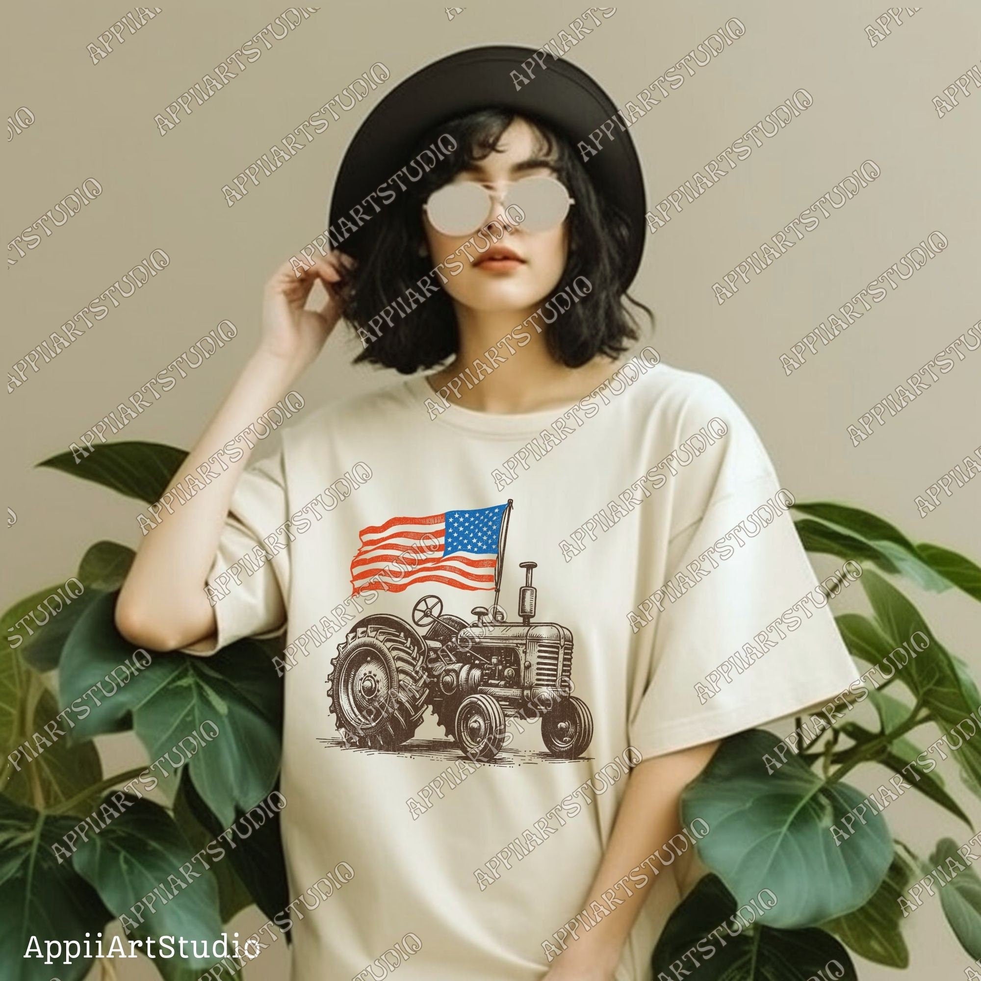 Vintage American Flag Tractor PNG - Patriotic Farm Life Graphic PNG for Memorial & Independence Day, Western Sublimations, Western png