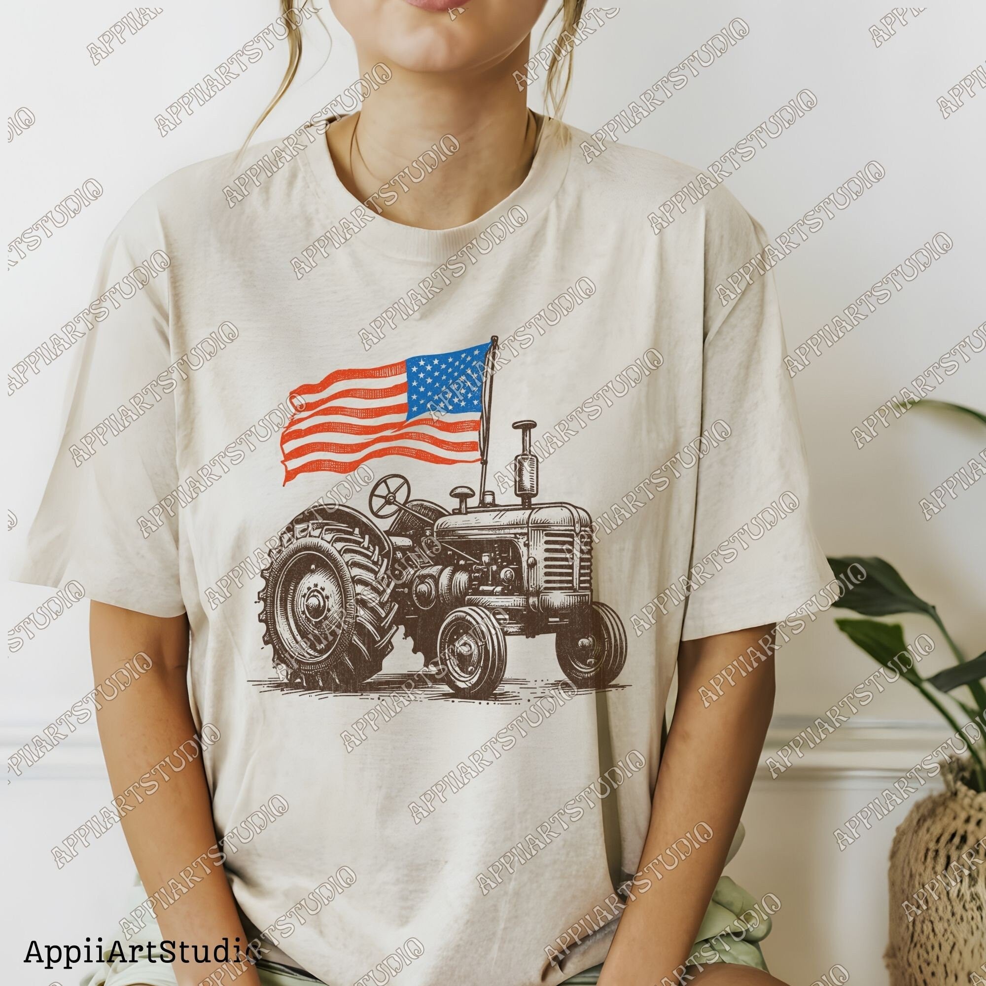 Vintage American Flag Tractor PNG - Patriotic Farm Life Graphic PNG for Memorial & Independence Day, Western Sublimations, Western png