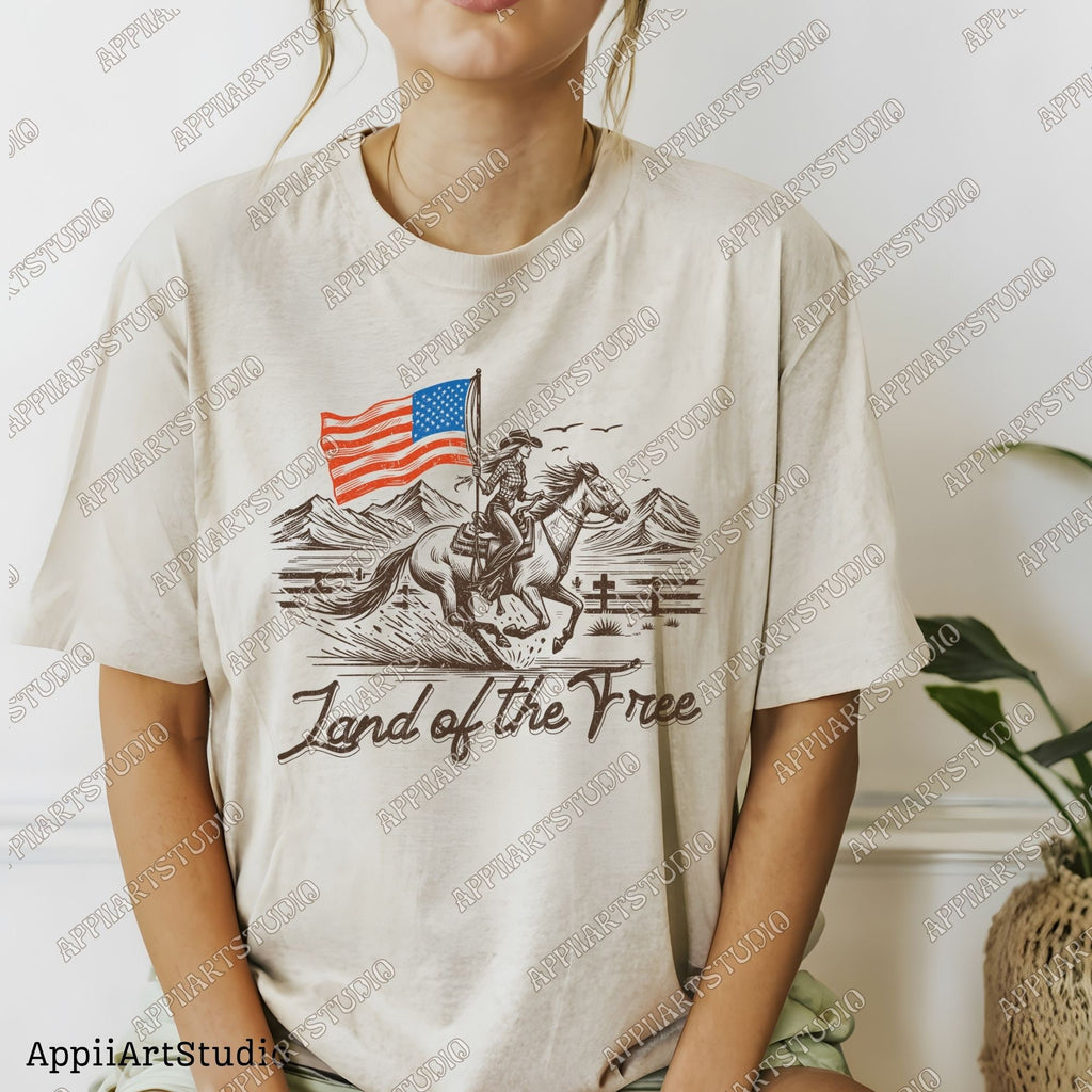 Land of the Free Cowgirl Fourth Of July 4th | Sublimations, Western PNG, Designs Downloads, PNG Clipart, Shirt Design, Sublimation Download