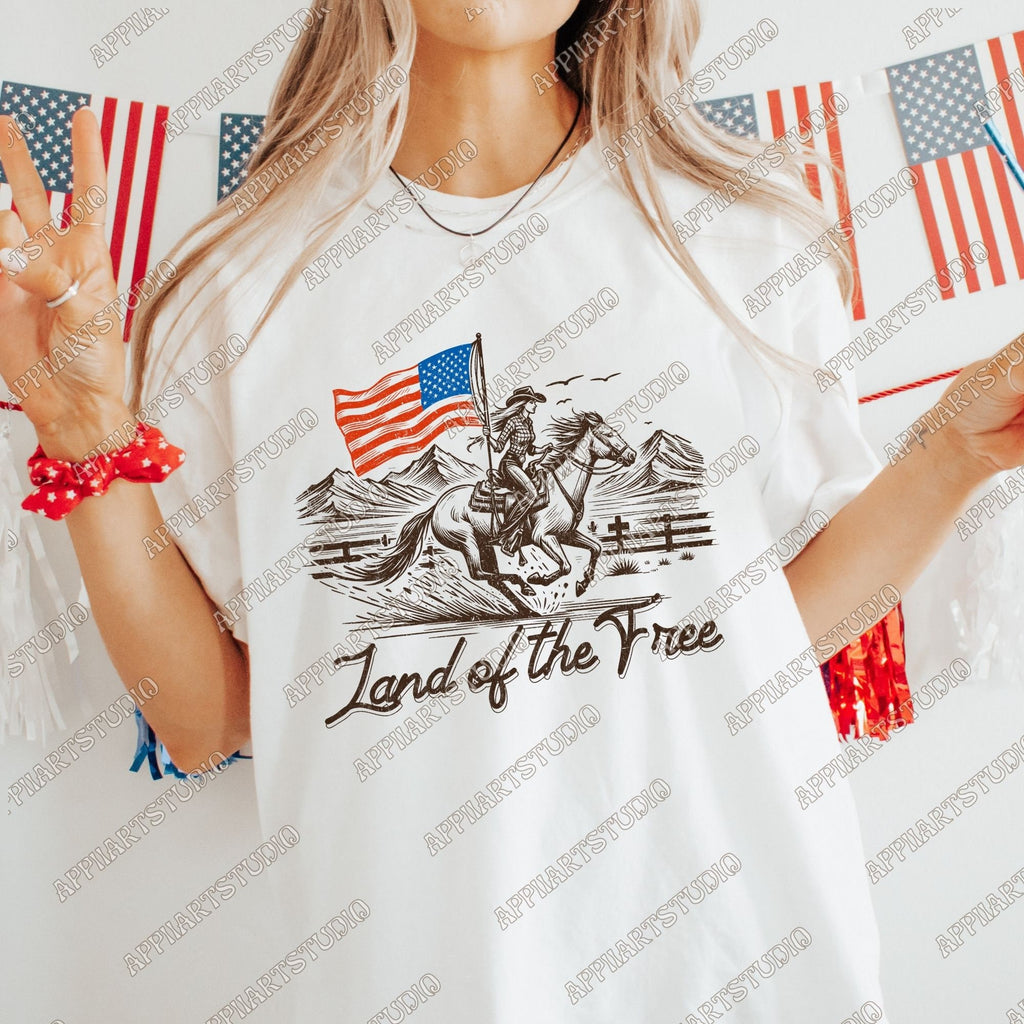 Land of the Free Cowgirl Fourth Of July 4th | Sublimations, Western PNG, Designs Downloads, PNG Clipart, Shirt Design, Sublimation Download
