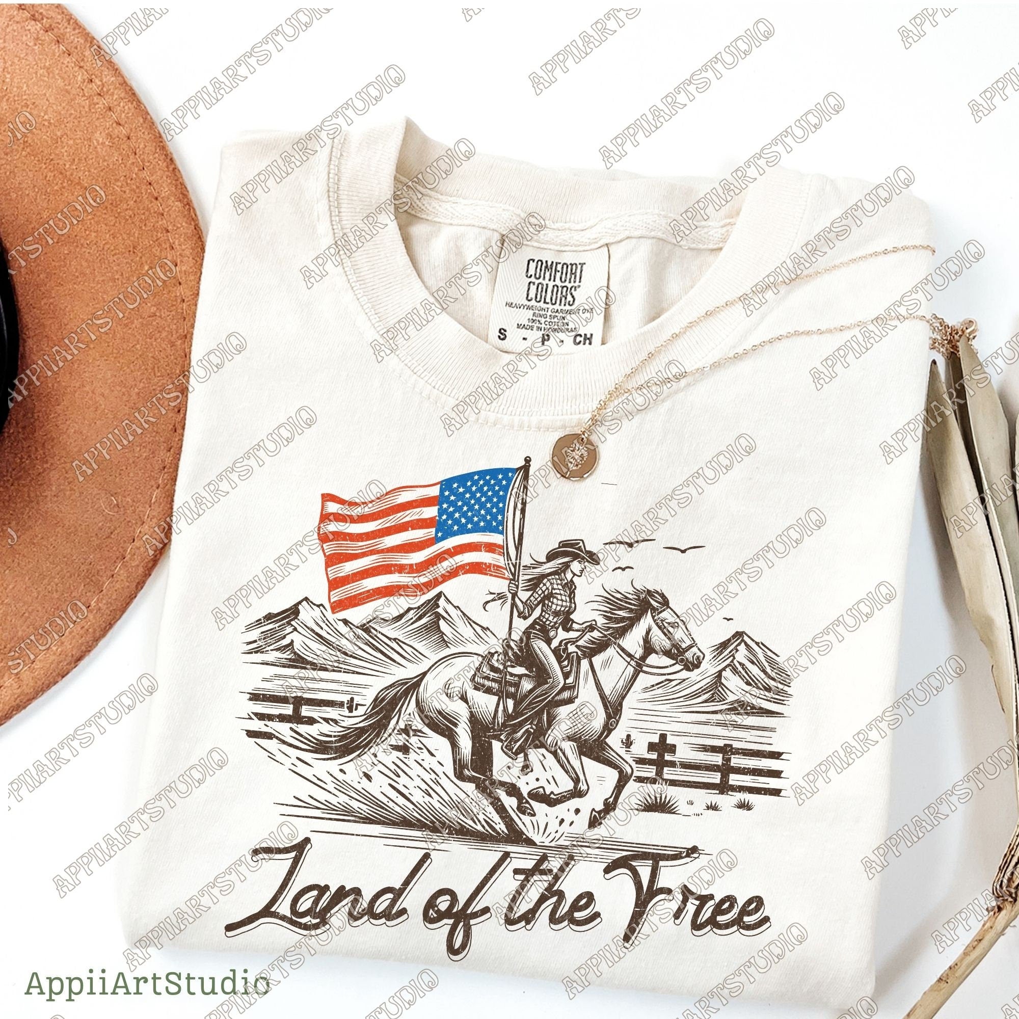 Land of the Free Cowgirl Fourth Of July 4th | Sublimations, Western PNG, Designs Downloads, PNG Clipart, Shirt Design, Sublimation Download