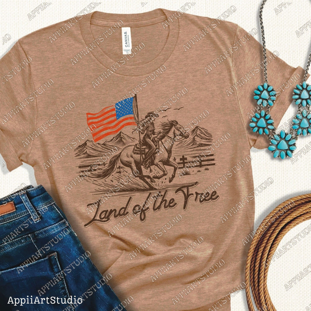 Land of the Free Cowgirl Fourth Of July 4th | Sublimations, Western PNG, Designs Downloads, PNG Clipart, Shirt Design, Sublimation Download