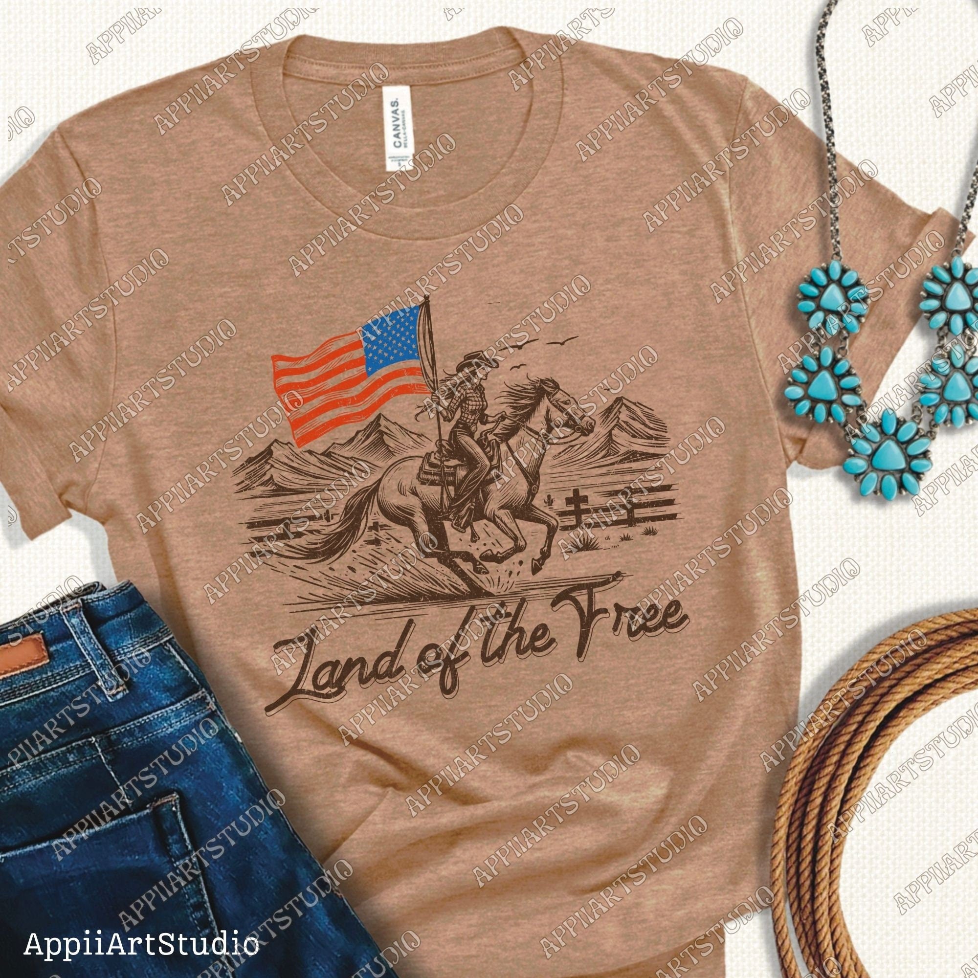 Land of the Free Cowgirl Fourth Of July 4th | Sublimations, Western PNG, Designs Downloads, PNG Clipart, Shirt Design, Sublimation Download