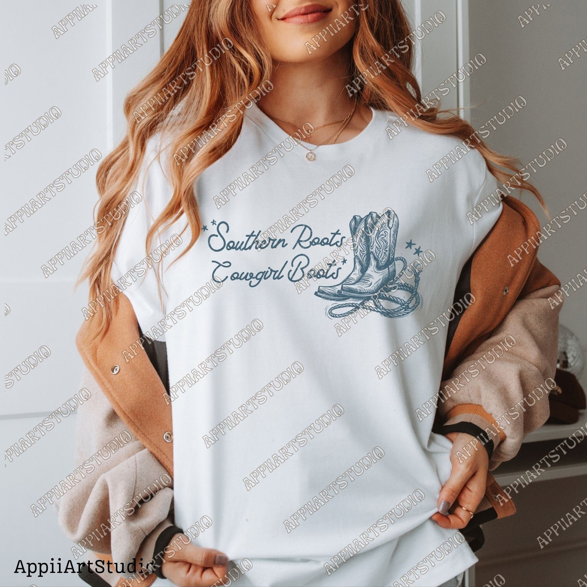 Retro Cowgirl Png Vintage Boho Western Chic Women Silhouette Cowboy Illustration Png Dtf Digital File Download T-Shirt Transparent Graphic