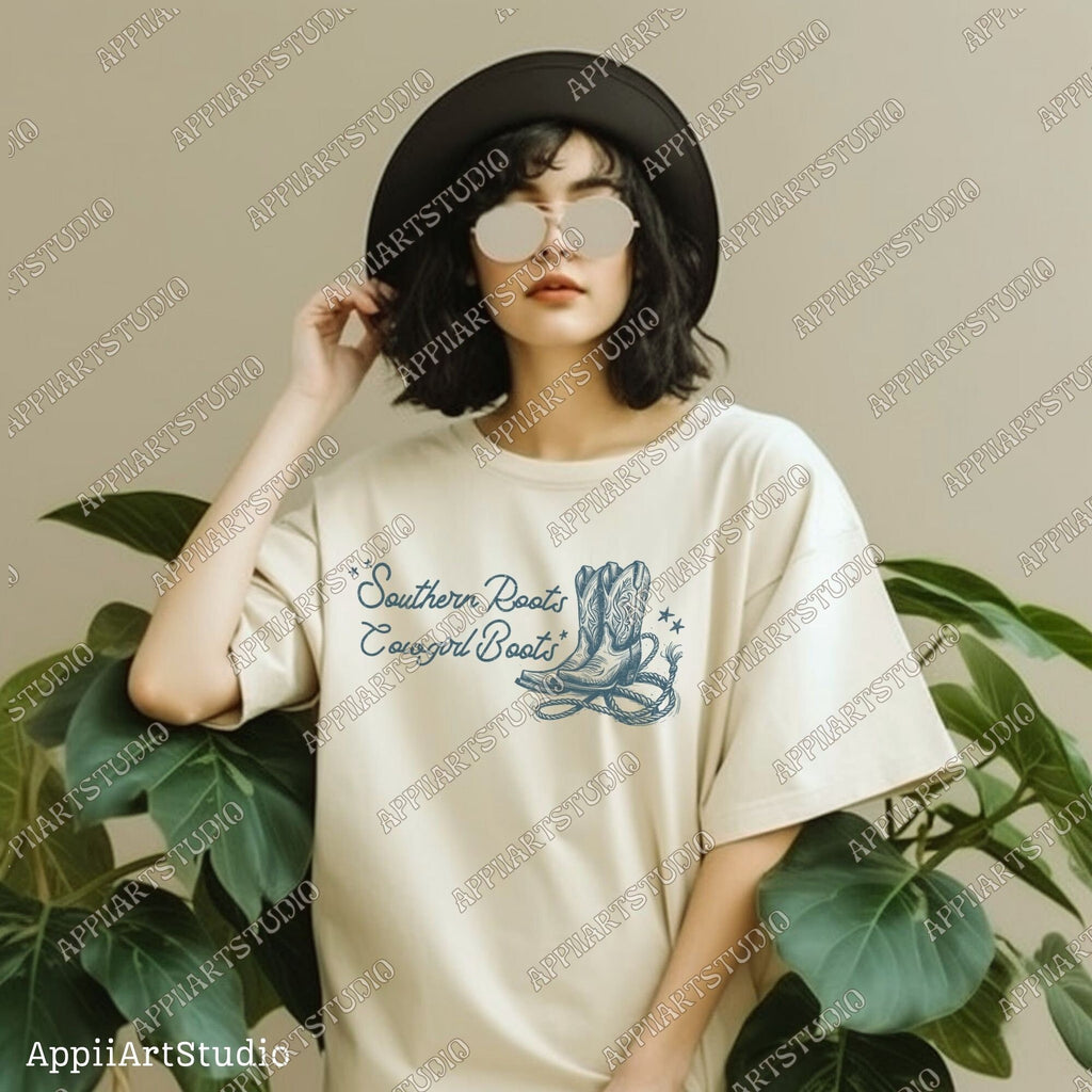 Retro Cowgirl Png Vintage Boho Western Chic Women Silhouette Cowboy Illustration Png Dtf Digital File Download T-Shirt Transparent Graphic