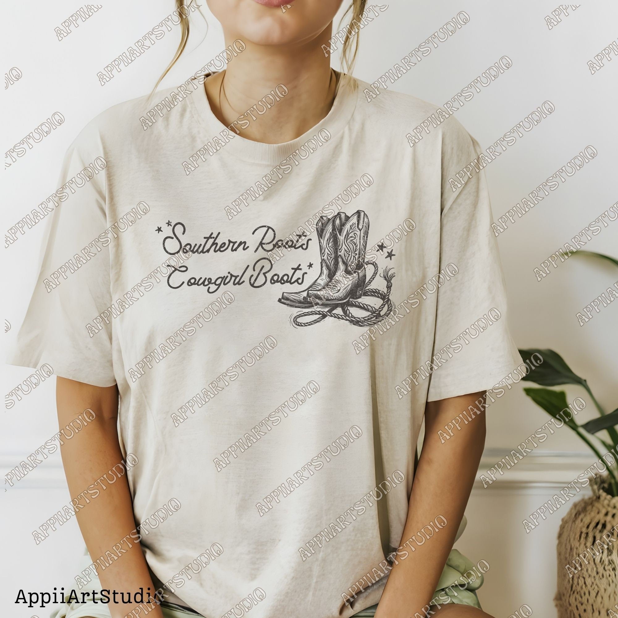 Retro Cowgirl Png Vintage Boho Western Chic Women Silhouette Cowboy Illustration Png Dtf Digital File Download T-Shirt Transparent Graphic