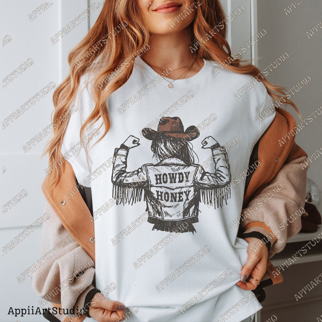 Western Cowgirl Howdy Honey Png, Rustic Cowgirl png, Vintage Fringe Jacket PNG, Western PNG, Vintage Style PNG, Southern Western Design Png