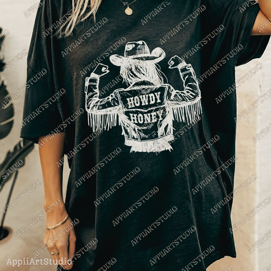 Western Cowgirl Howdy Honey Png, Rustic Cowgirl png, Vintage Fringe Jacket PNG, Western PNG, Vintage Style PNG, Southern Western Design Png