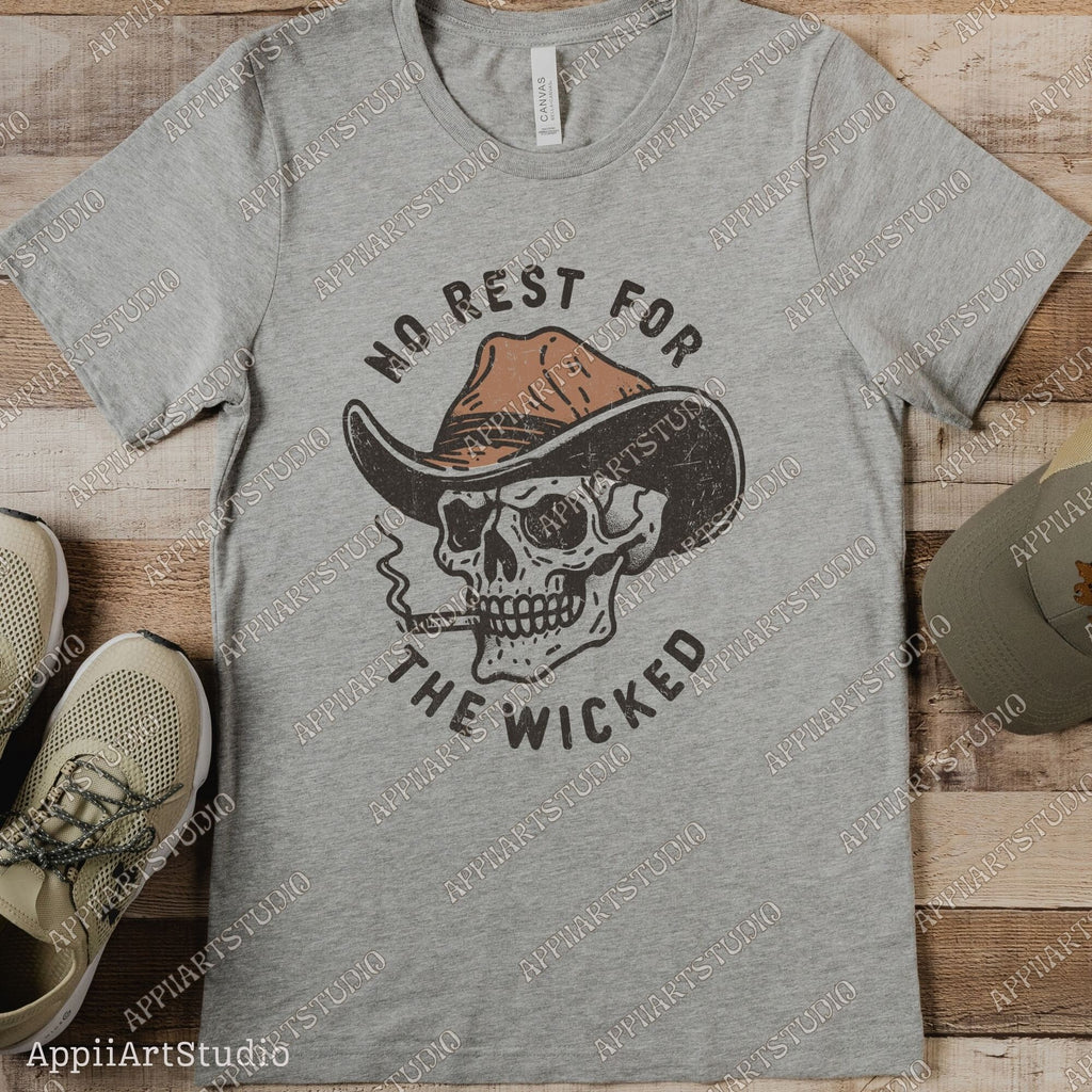 No Rest for the Wicked Png, Western Cowboy Smoking Skull Design PNG, Western PNG, Vintage Style PNG, Western Design, Desert Western Png