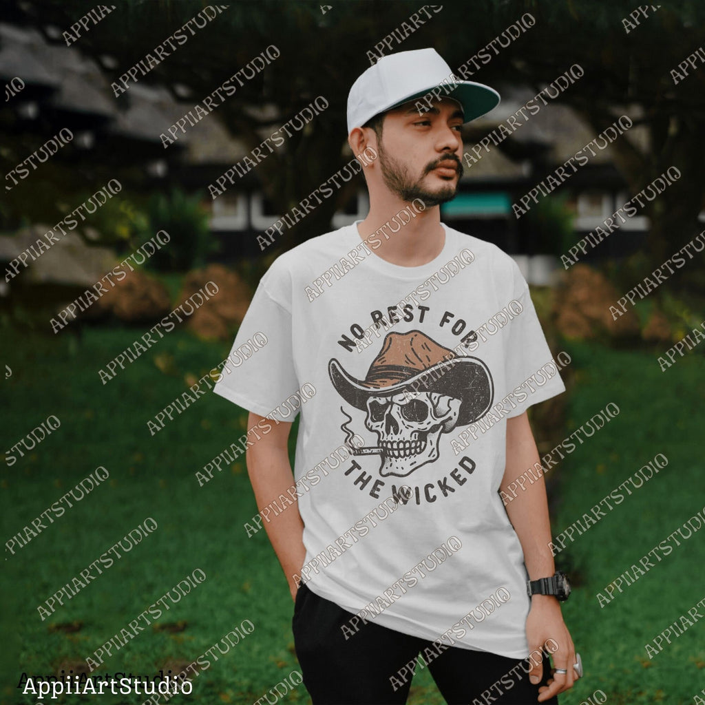 No Rest for the Wicked Png, Western Cowboy Smoking Skull Design PNG, Western PNG, Vintage Style PNG, Western Design, Desert Western Png