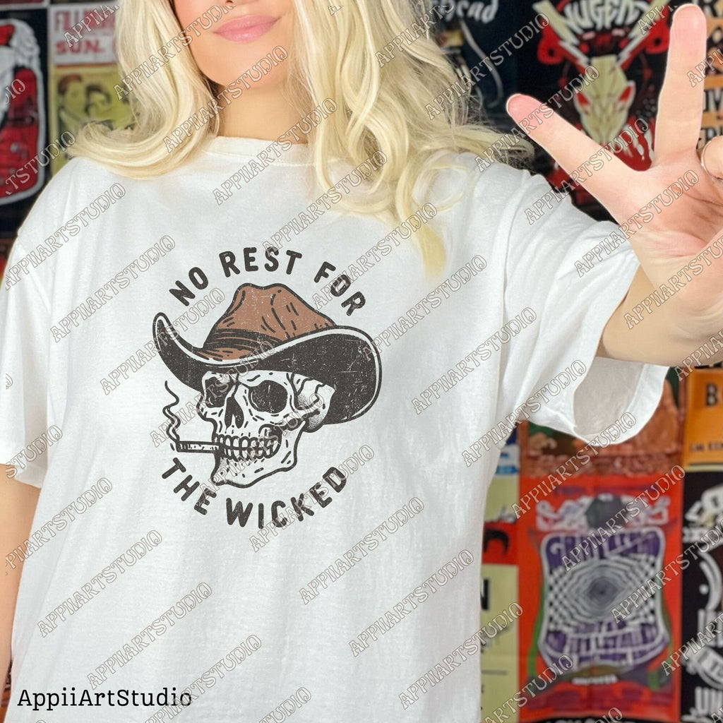 No Rest for the Wicked Png, Western Cowboy Smoking Skull Design PNG, Western PNG, Vintage Style PNG, Western Design, Desert Western Png