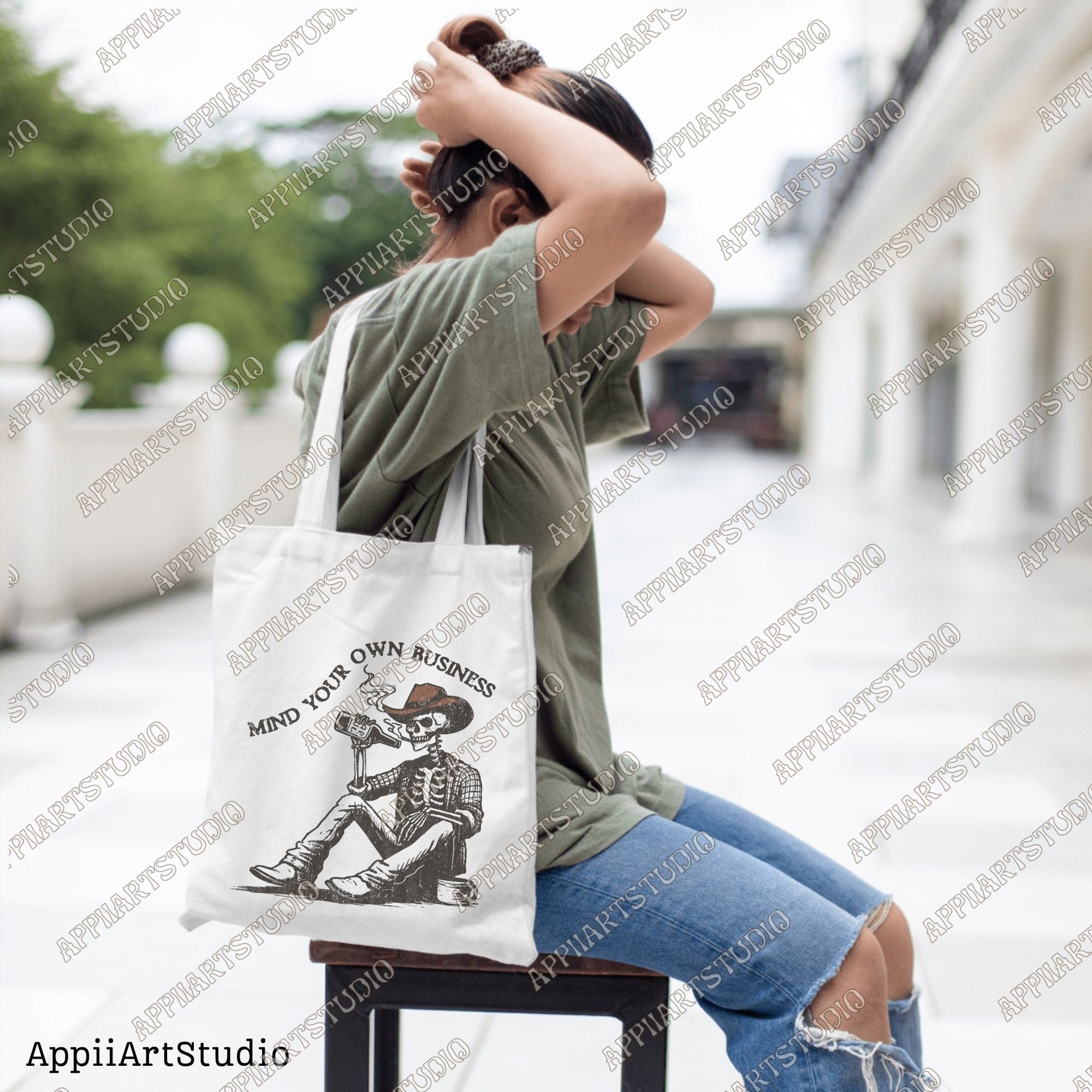 Mind Your Own Business - Cowboy Skeleton, Western Cowboy Skull Design PNG, Western PNG, Vintage Style PNG, Western Design,Desert Western Png