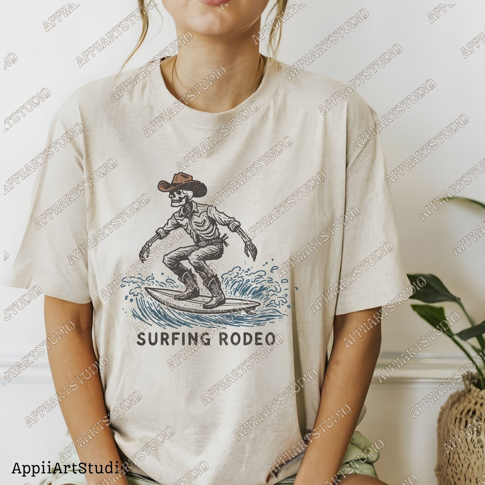 Surfing Rodeopng, Cowboy Skeleton on Surfboard Png, Western Cowboy Skull Design PNG, Western PNG, Vintage Style PNG, Summer Western Png