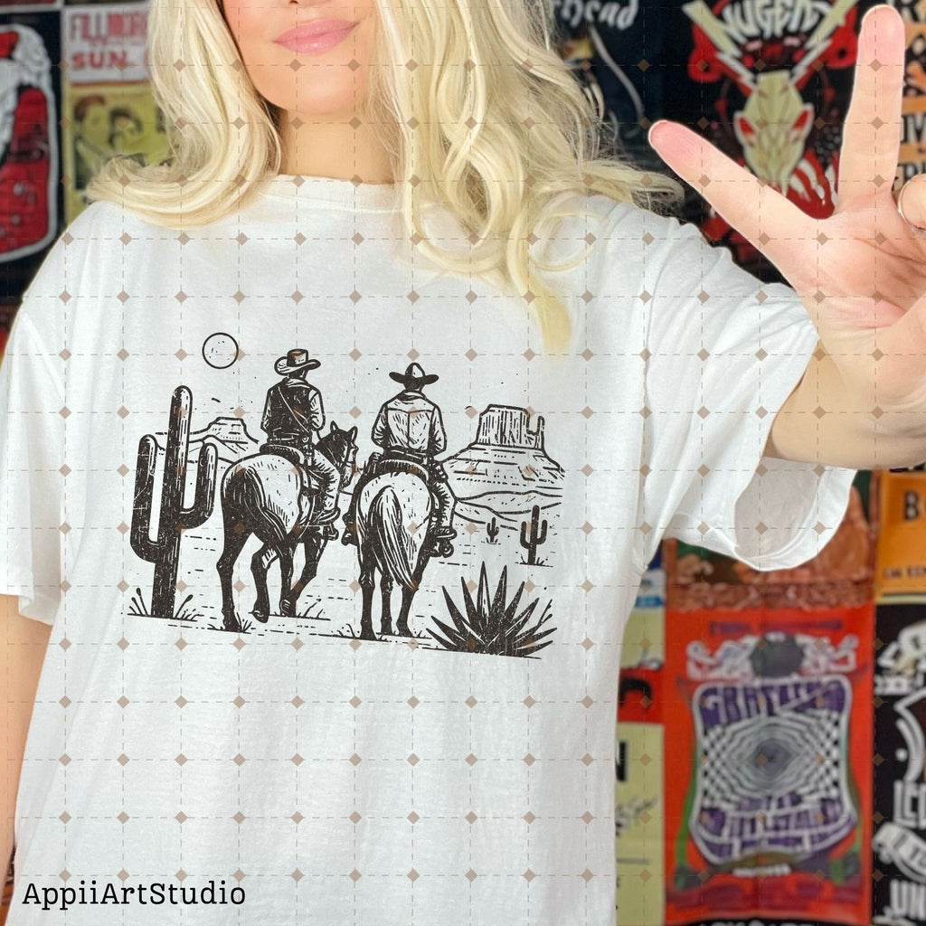 Western Cowboys PNG, Western Dust Cactus, Transparent Country Cowboys, Sublimation Design Download, Rodeo Cowboy, Wild West PNG