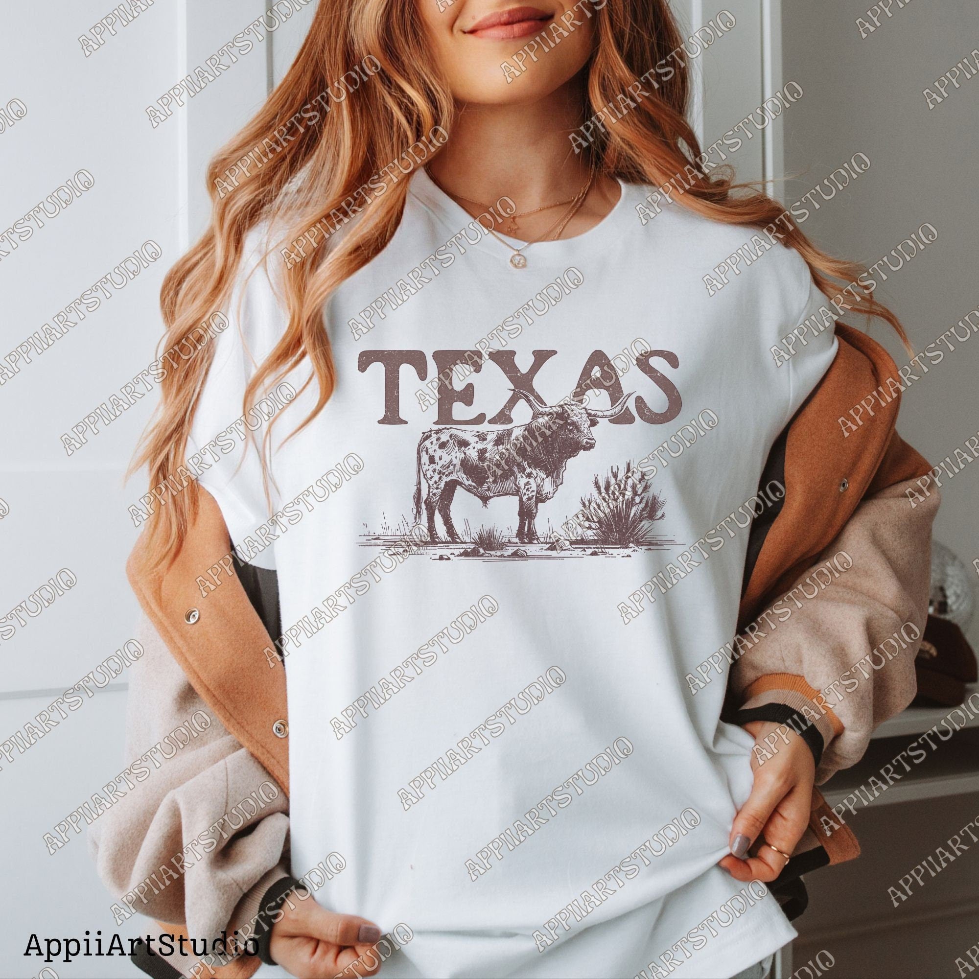 Texas Longhorn T-Shirt Design, Rustic Western PNG, Western Shirt Design PNG, Western PNG,Vintage Style Png,Western Design,Desert Western Png