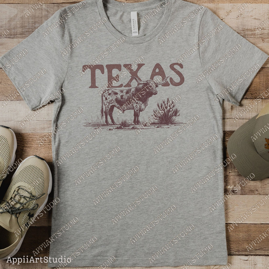 Texas Longhorn T-Shirt Design, Rustic Western PNG, Western Shirt Design PNG, Western PNG,Vintage Style Png,Western Design,Desert Western Png