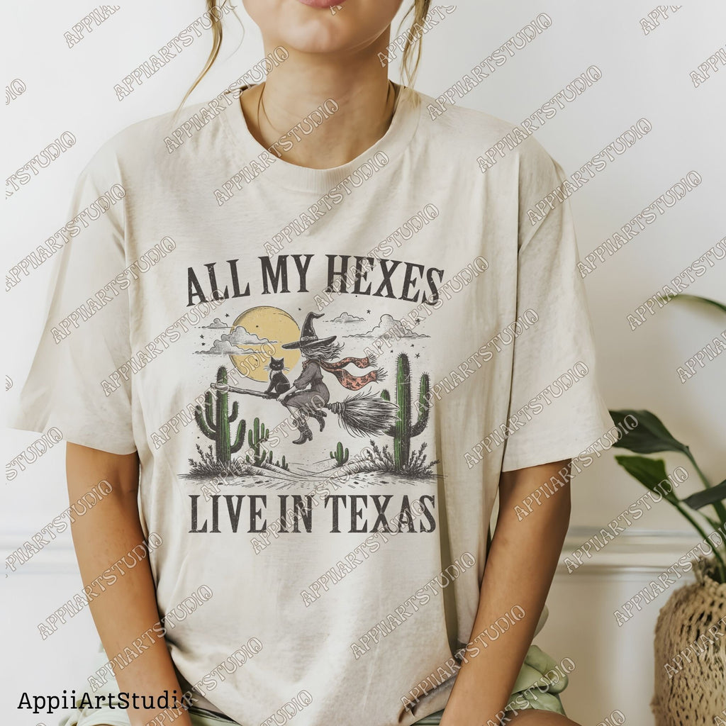 All My Hexes Live In Texas Western Witch Halloween | Western Halloween PNGSublimations, Designs Downloads, Sublimation Download, hand drawn