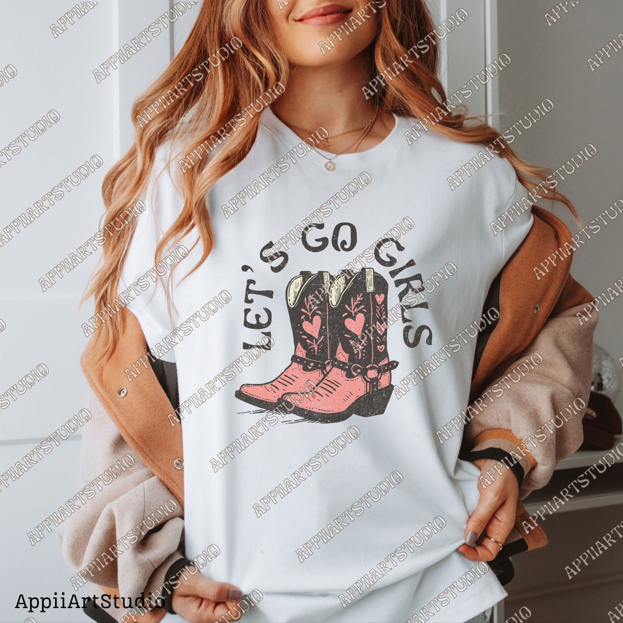 Let's Go Girls Cowboy Boots Country Girl Transparent PNG Digital Download Western PNG, Vintage Style PNG, Western Design, Retro Western png