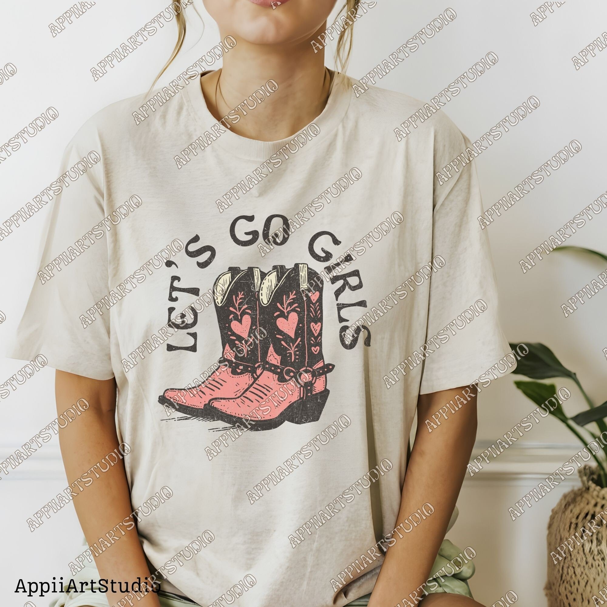 Let's Go Girls Cowboy Boots Country Girl Transparent PNG Digital Download Western PNG, Vintage Style PNG, Western Design, Retro Western png
