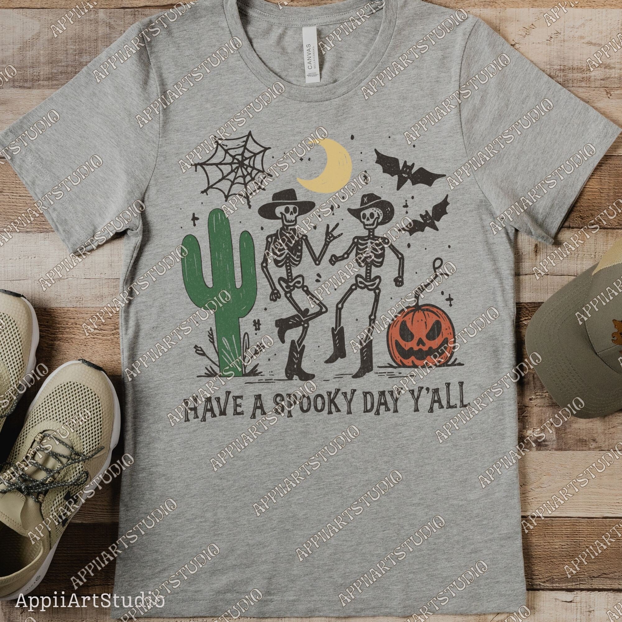 Have a Spooky Day Y'all Skeleton Cowboy PNG, Western Halloween PNG, Western Ghost PNG, Cute Halloween Design,Retro Halloween,Sublimation Png