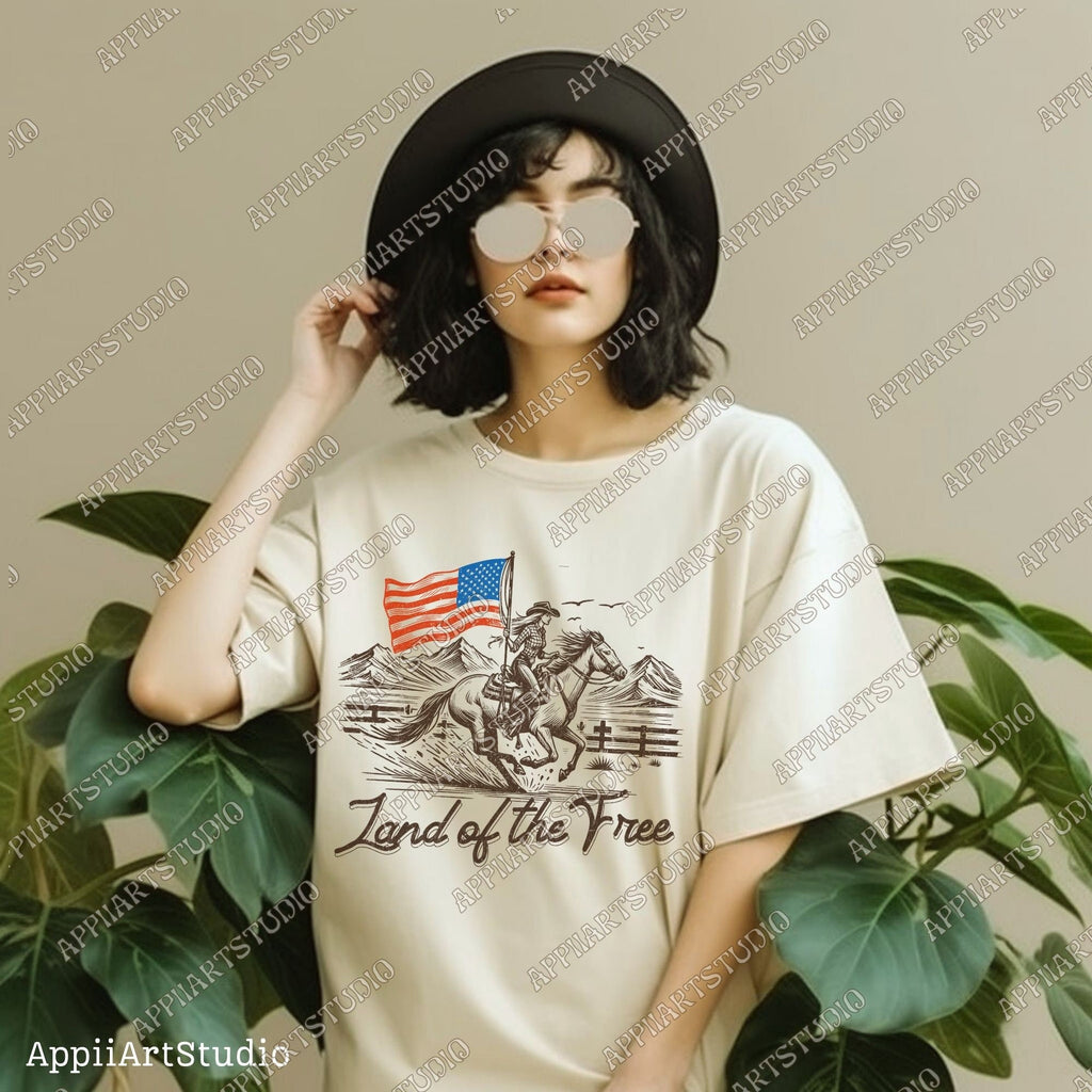 Land of the Free Cowgirl Fourth Of July 4th | Sublimations, Western PNG, Designs Downloads, PNG Clipart, Shirt Design, Sublimation Download