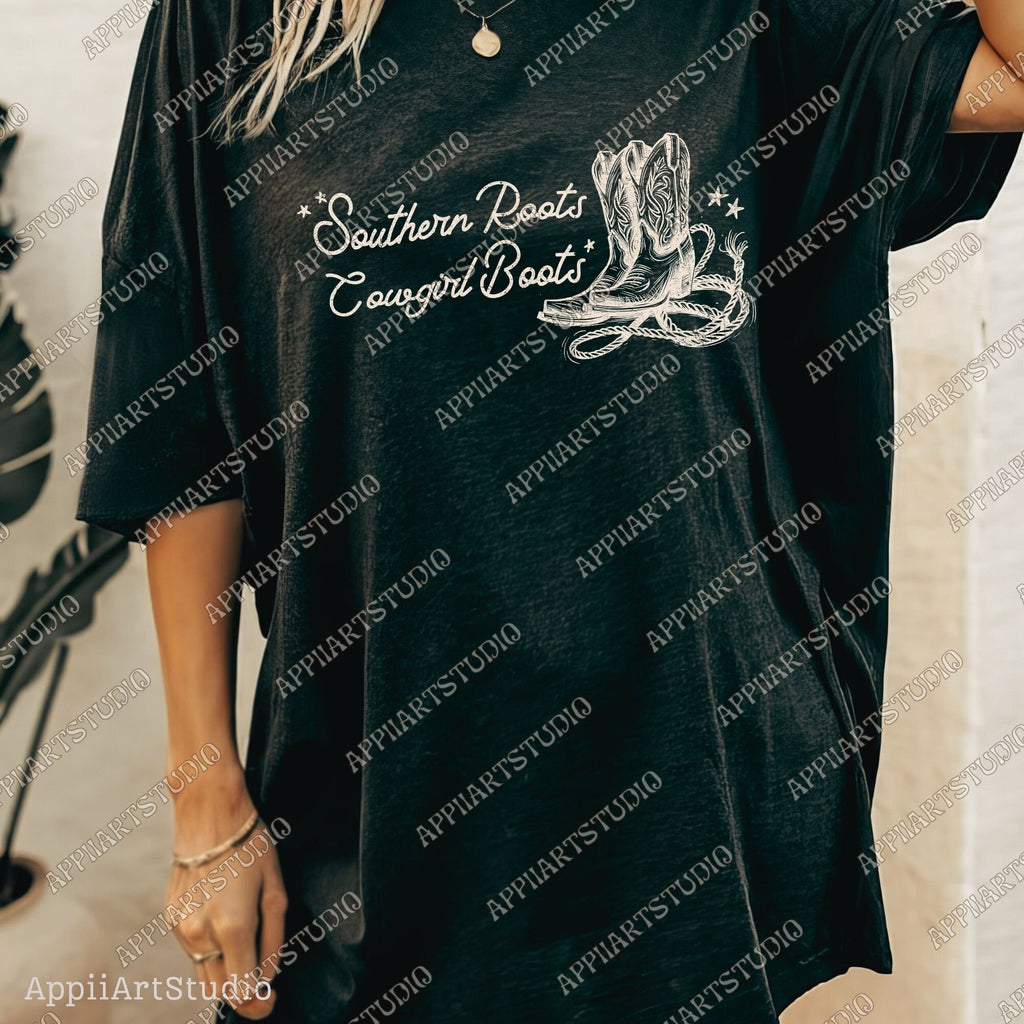 Retro Cowgirl Png Vintage Boho Western Chic Women Silhouette Cowboy Illustration Png Dtf Digital File Download T-Shirt Transparent Graphic