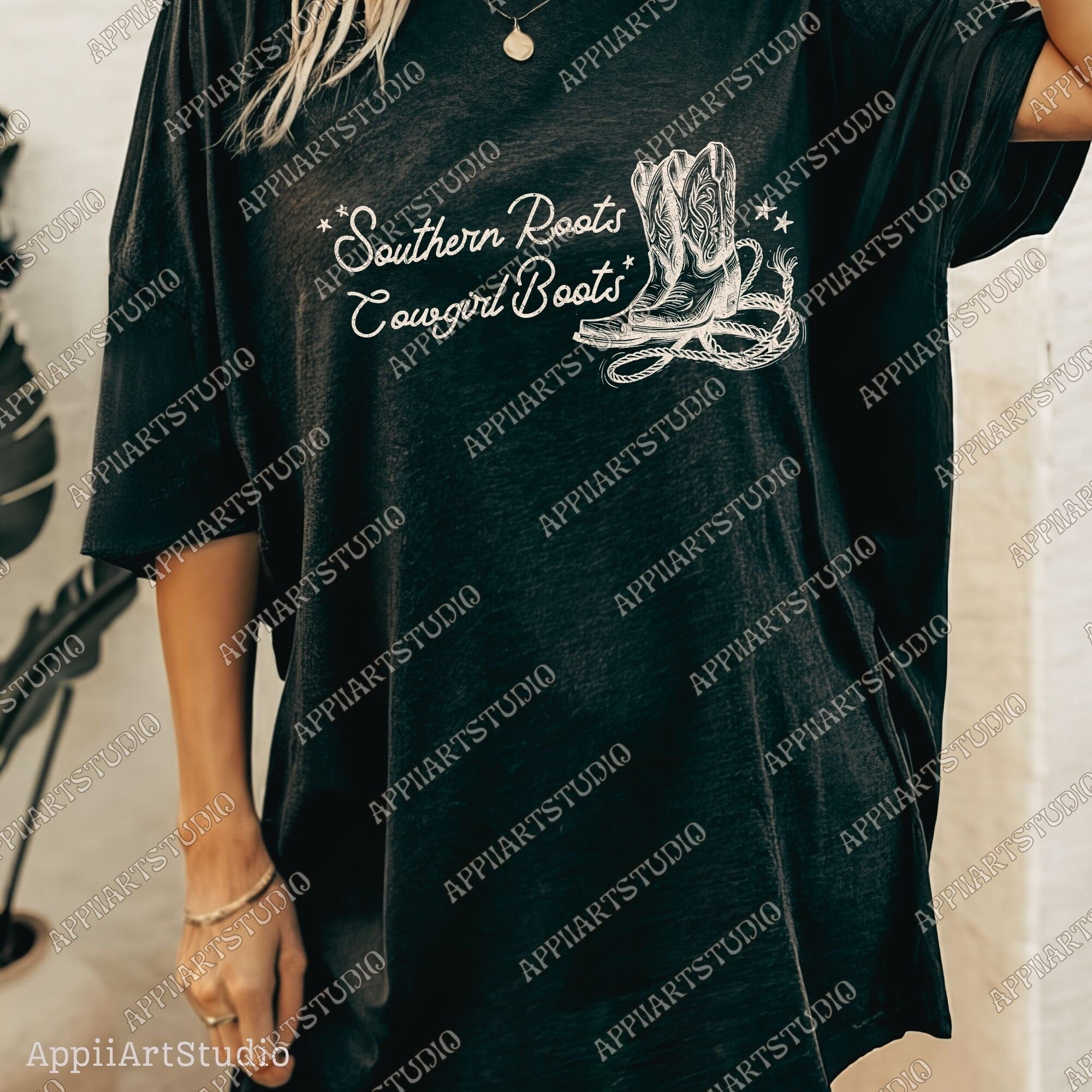 Retro Cowgirl Png Vintage Boho Western Chic Women Silhouette Cowboy Illustration Png Dtf Digital File Download T-Shirt Transparent Graphic